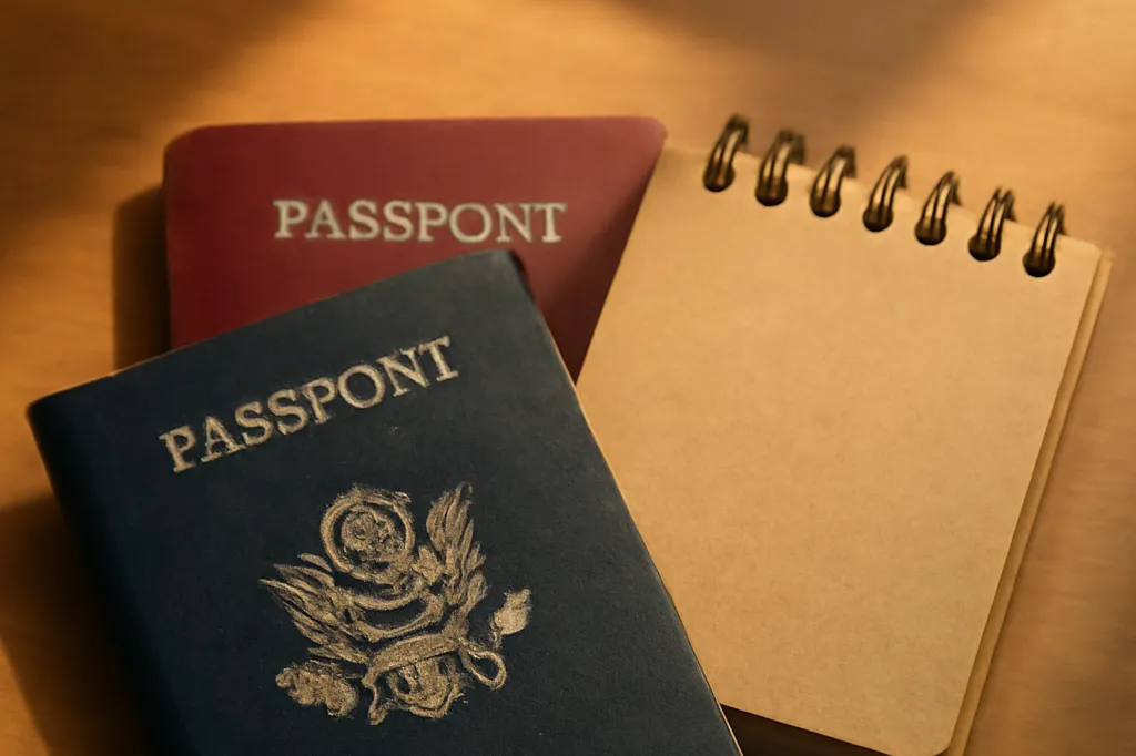 Un couple discute calmement autour d'un carnet de budget et d'une carte de voyage, préparant leur prochain séjour ensemble.
